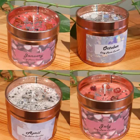 Handmade Birth Month Candles Crystals Gift