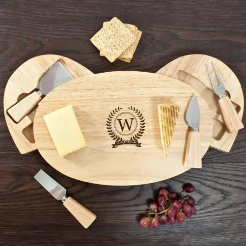 Personalised Classic Monogram Oval Cheese Board with Knives - Spellbound