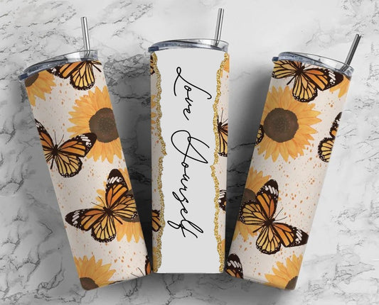 Love Yourself Tumbler, Butterfly, Sunflower, Butterflies Cup - Spellbound