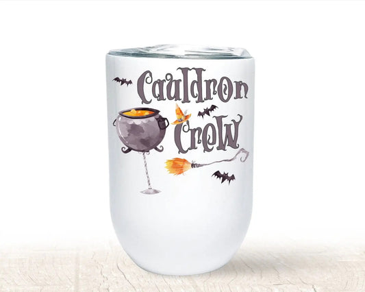 Halloween Cup, Cauldron Crew Wine Tumbler, 12 ounce Stainless Steel Tumbler, Sarcastic Womens Wine Glass - Spellbound