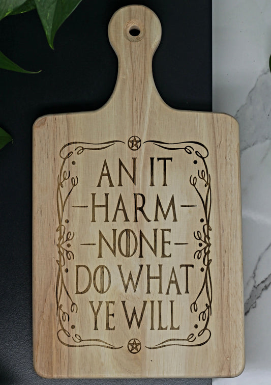 13" "Harm None" witchy engraved charcuterie cutting board - Spellbound