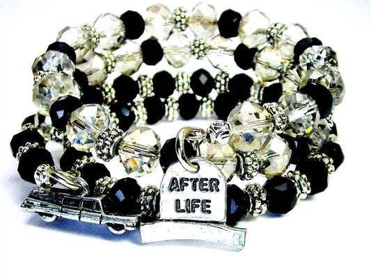 After life tombstone Hearse crystal wrap 2pc bracelet Horror - Spellbound