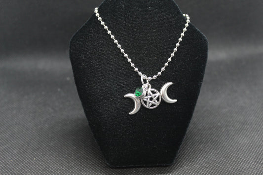 Green Triple Moon Goddess Necklace Crystal Witch - Spellbound