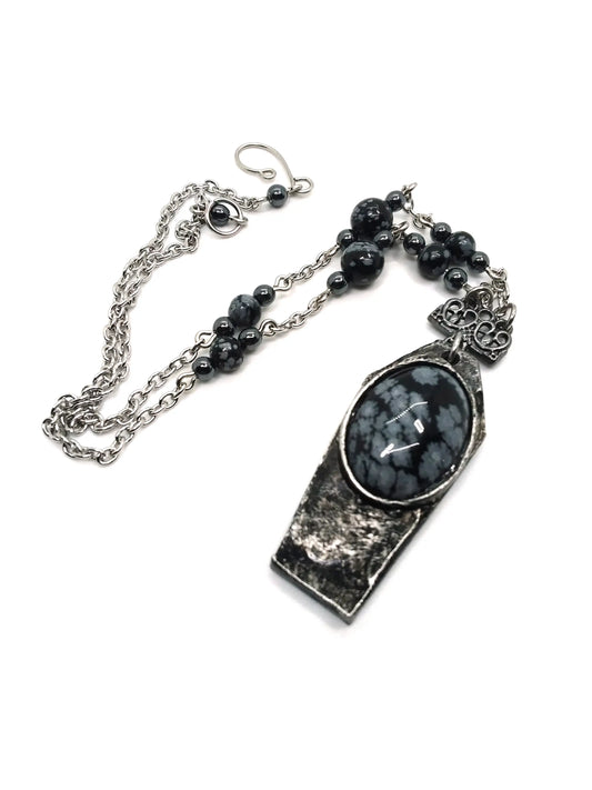Snowflake Obsidian Coffin Necklace - Spellbound