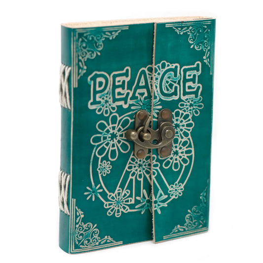 Leather Green Peace with Lock Notebook (7x5") - Spellbound