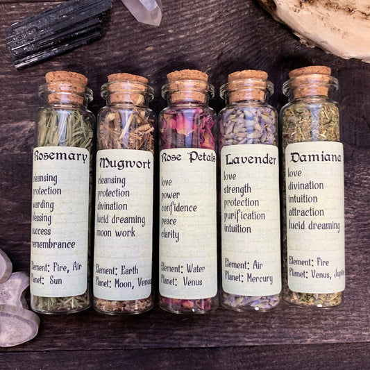 Set of 5 Witchy Herbs | Witchcraft Spell Herbs | Magical Herbs | Herb Starter Kit | Witch Herb Bottles | Apothecary Herbs | Ritual Herbs - Spellbound