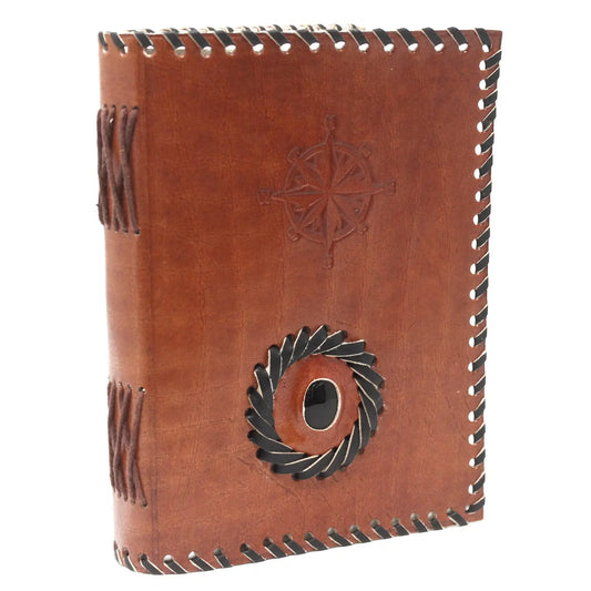 Leather Black onyx & Compas Notebook (7x5") ancient wisdom faire