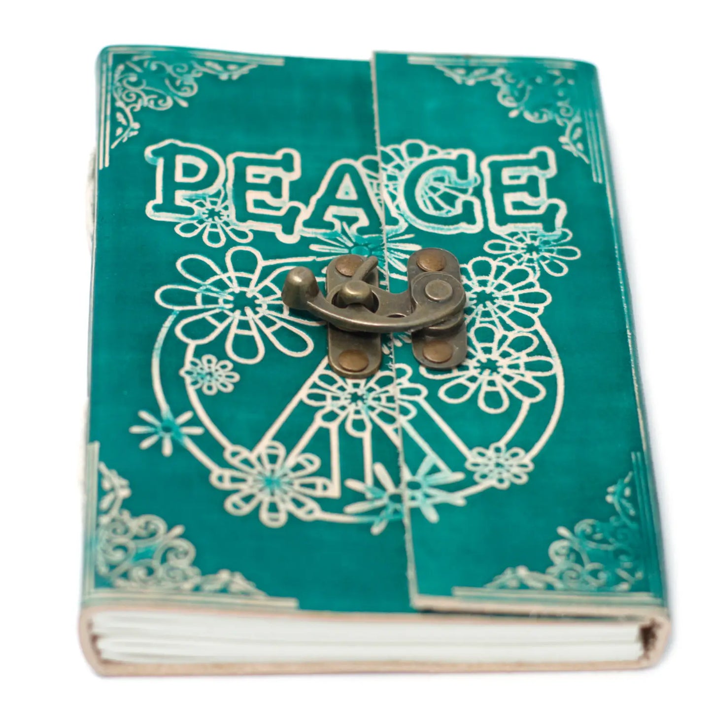 Leather Green Peace with Lock Notebook (7x5") - Spellbound