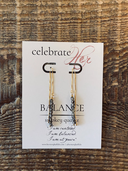Celebrate HER Balance | Threader Earrings - Smokey Quartz - Spellbound