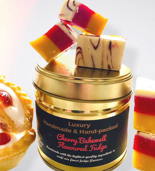 Cherry Bakewell Fudge Gift, Fudge Tin the sweet masters faire