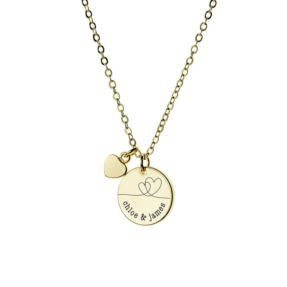 Personalised Dual Hearts Polished Heart & Disc Necklace - Spellbound