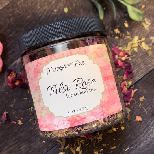 Tulsi Rose Herbal Tea - Hand Blended | Spiritual Awakening | Divination | Witch Tea | Rose Tea | Hedge Witch | Green Witch Tea | Organic Tea - Spellbound