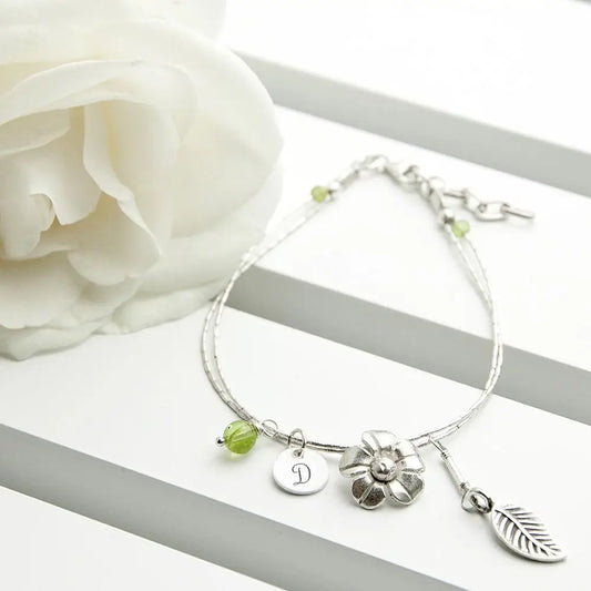 Personalised Forget Me Not Braclet With Peridot Stones - Spellbound