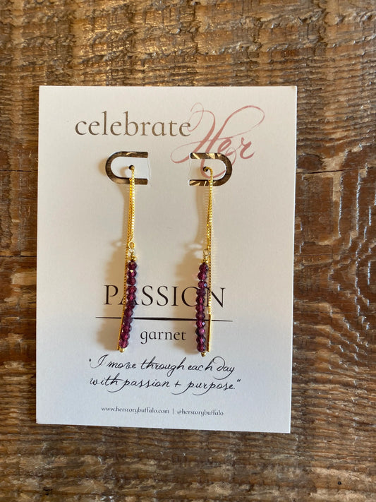 Celebrate HER Passion | Threader Earrings - Garnet - Spellbound