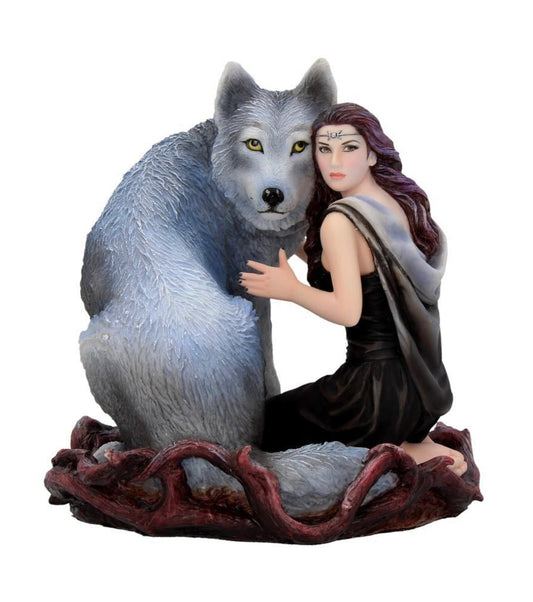Soul Bond by Anne Stokes hand-painted wolf and woman resin figurine - Spellbound