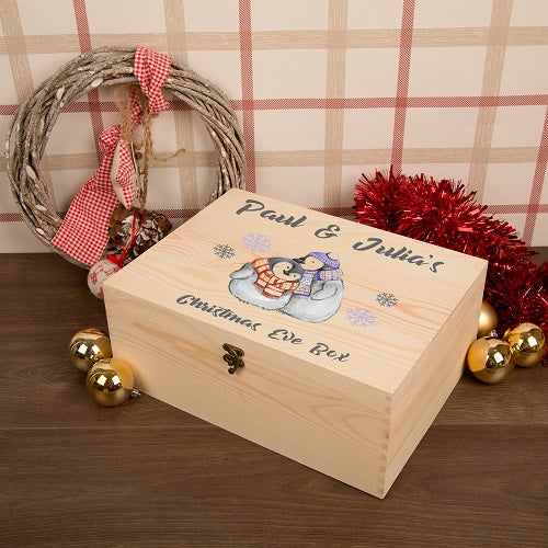 Personalised Cuddling Penguins Xmas Eve Box for Couples - Spellbound