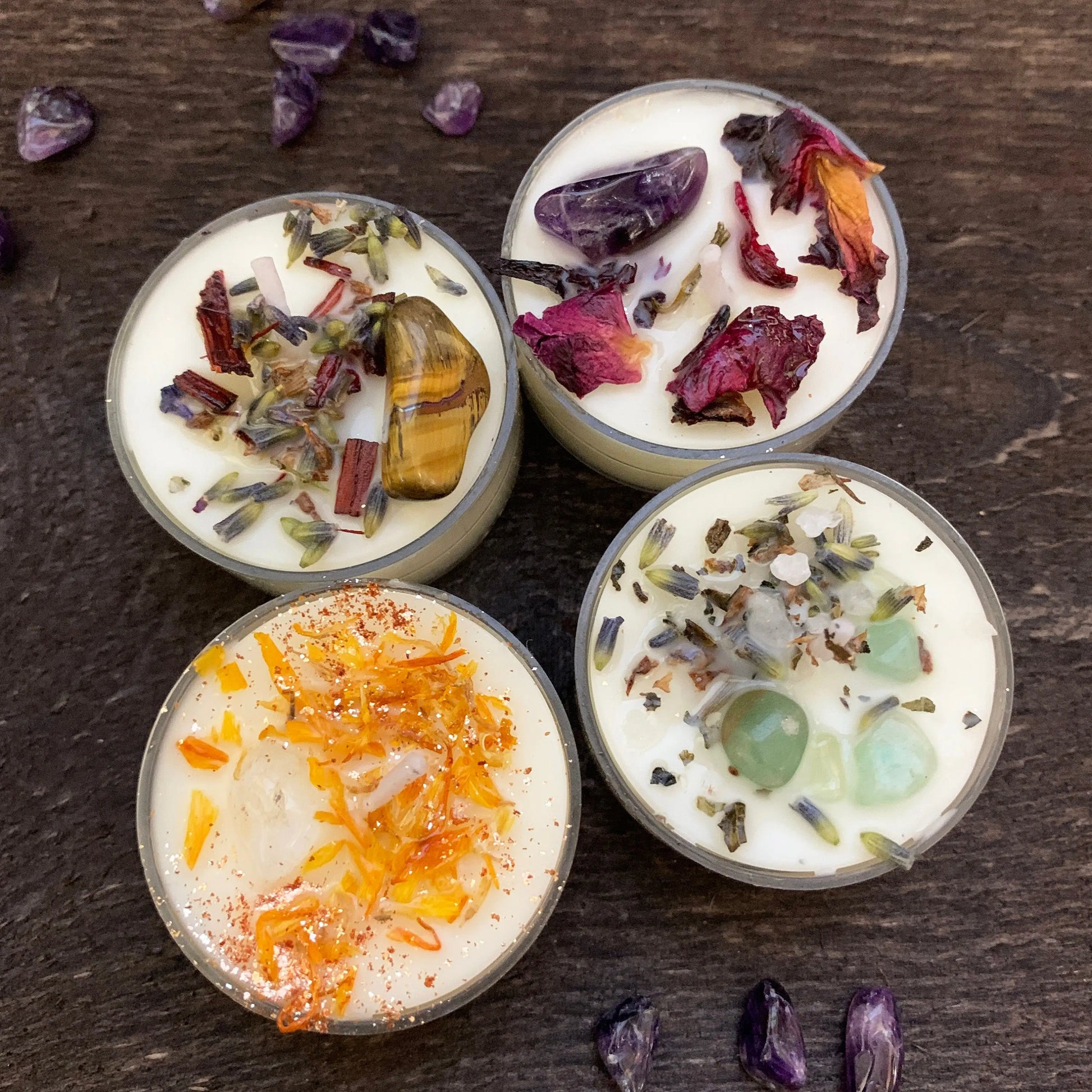 Tea Light Spell Candle Set | Crystal Infused | Herb Infused | Witchcraft Candles | Crystal Candles | Witchy Gift Set | Protection Candles - Spellbound