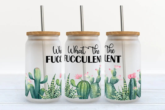 Succulent Glass Cup, What the Flucculent, 16oz Coffee Cup - Spellbound