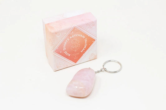 Rose quartz home harmonizer ~ talisman keychain moon & jai faire