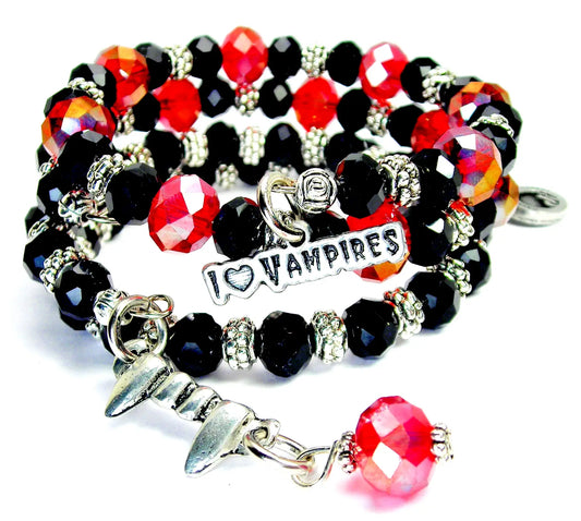 I love Vampires crystal wrap 2pc bracelet Vampire fangs - Spellbound