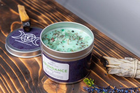 Abundance - Green Aventurine Infused Crystal Soy Candle - Spellbound