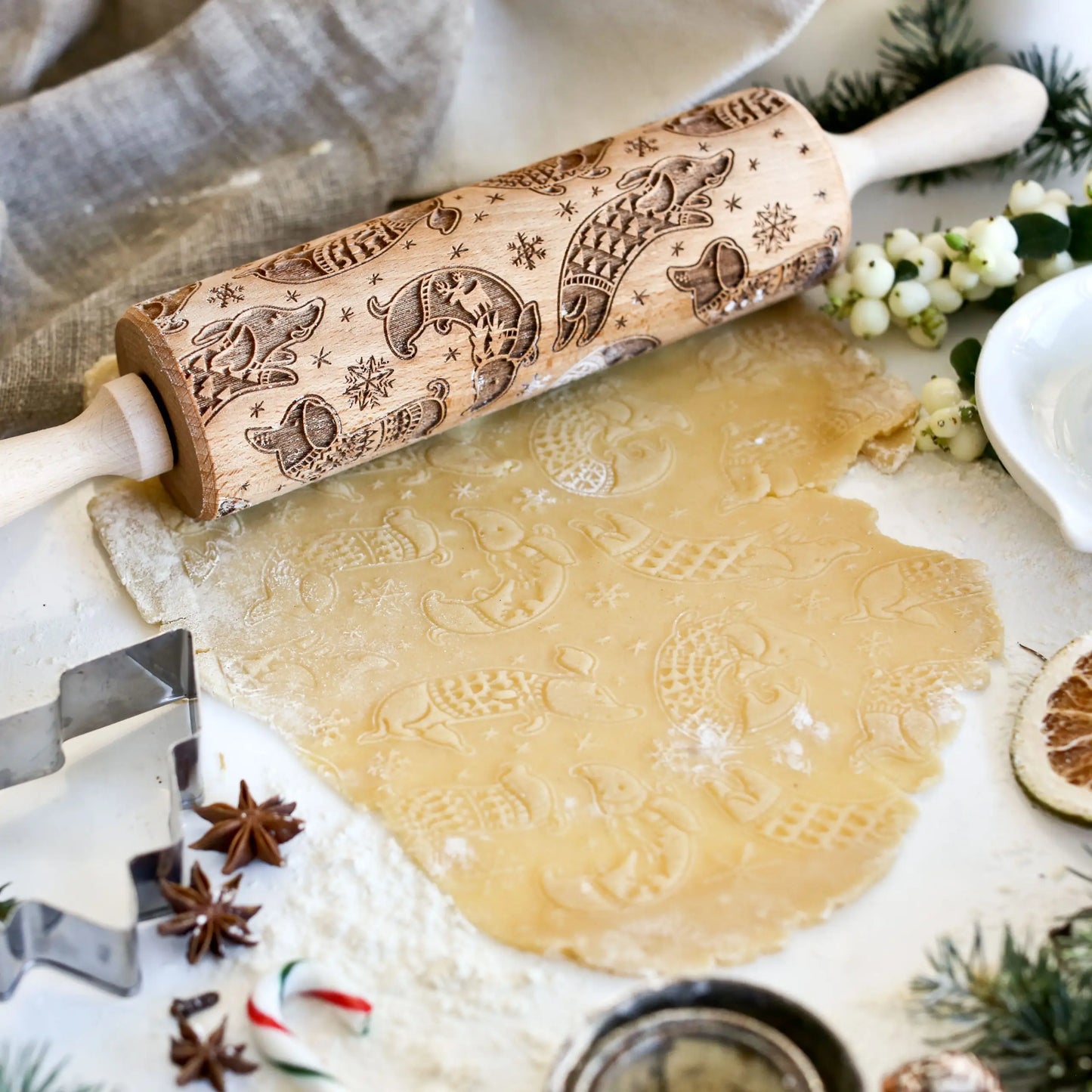 Dogs In Christmas Jumpers Embossing Rolling Pin boon homeware faire