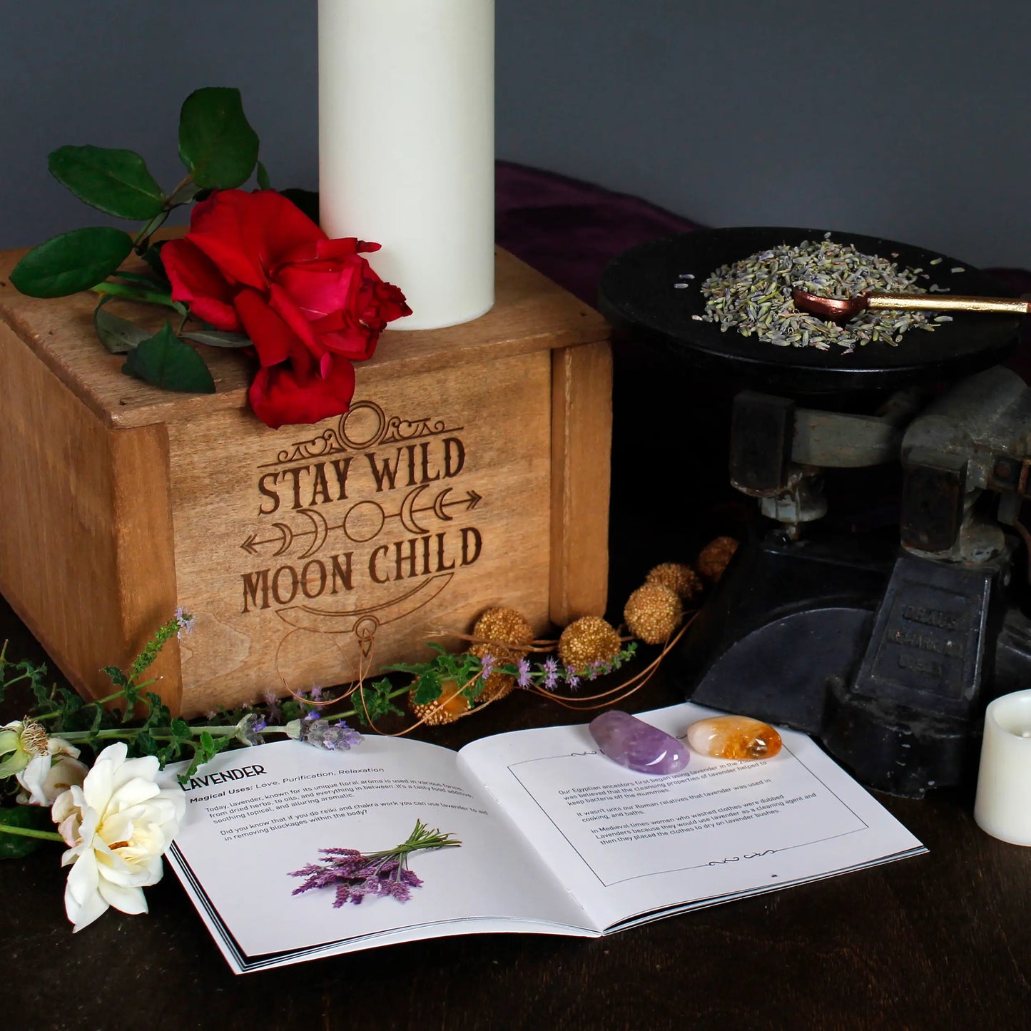 Witchcraft Kit with 10 Herbs, crystals, and spell book. - Spellbound