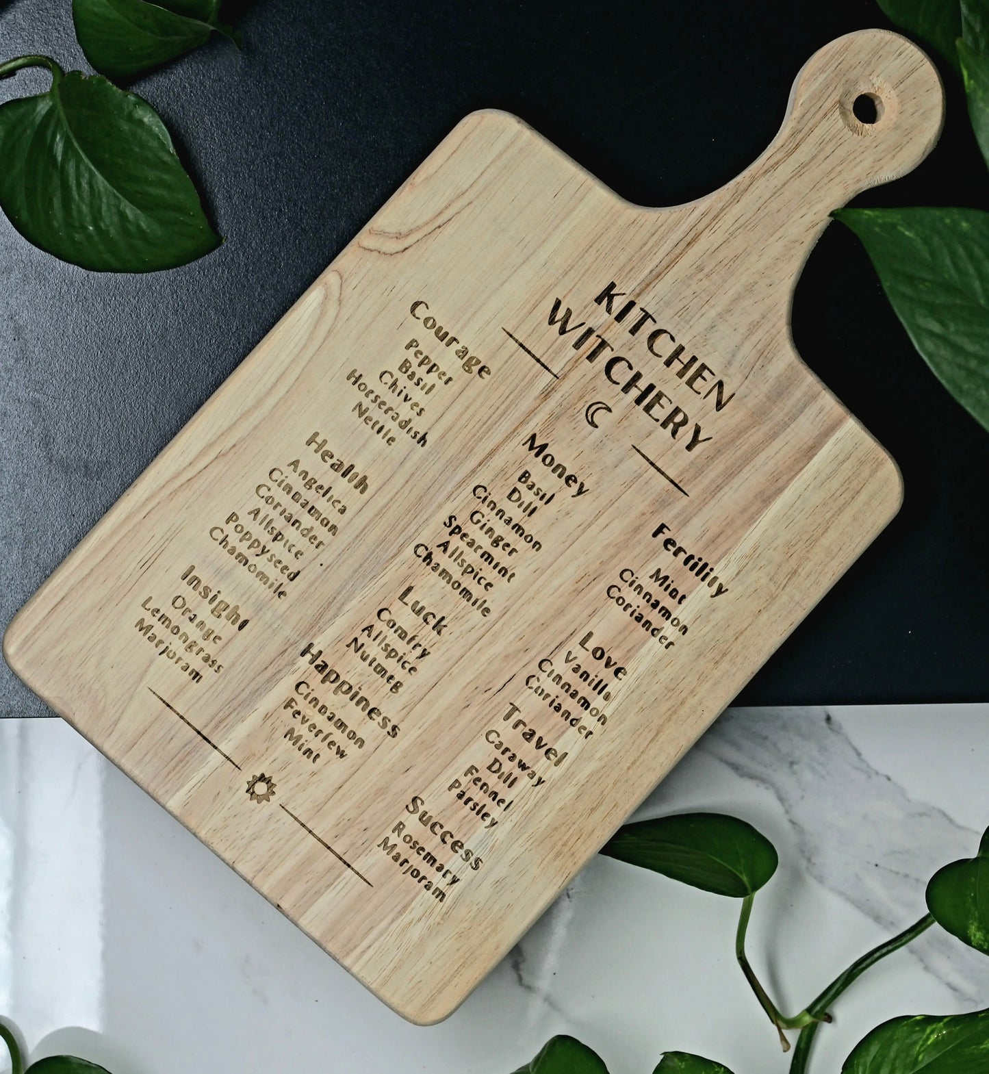 13" Kitchen Witch Herbal Engraved Charcuterie Cutting Board - Spellbound