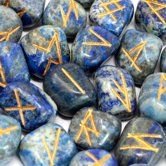 Runes Stone Set in Pouch - Lapis ancient wisdom faire