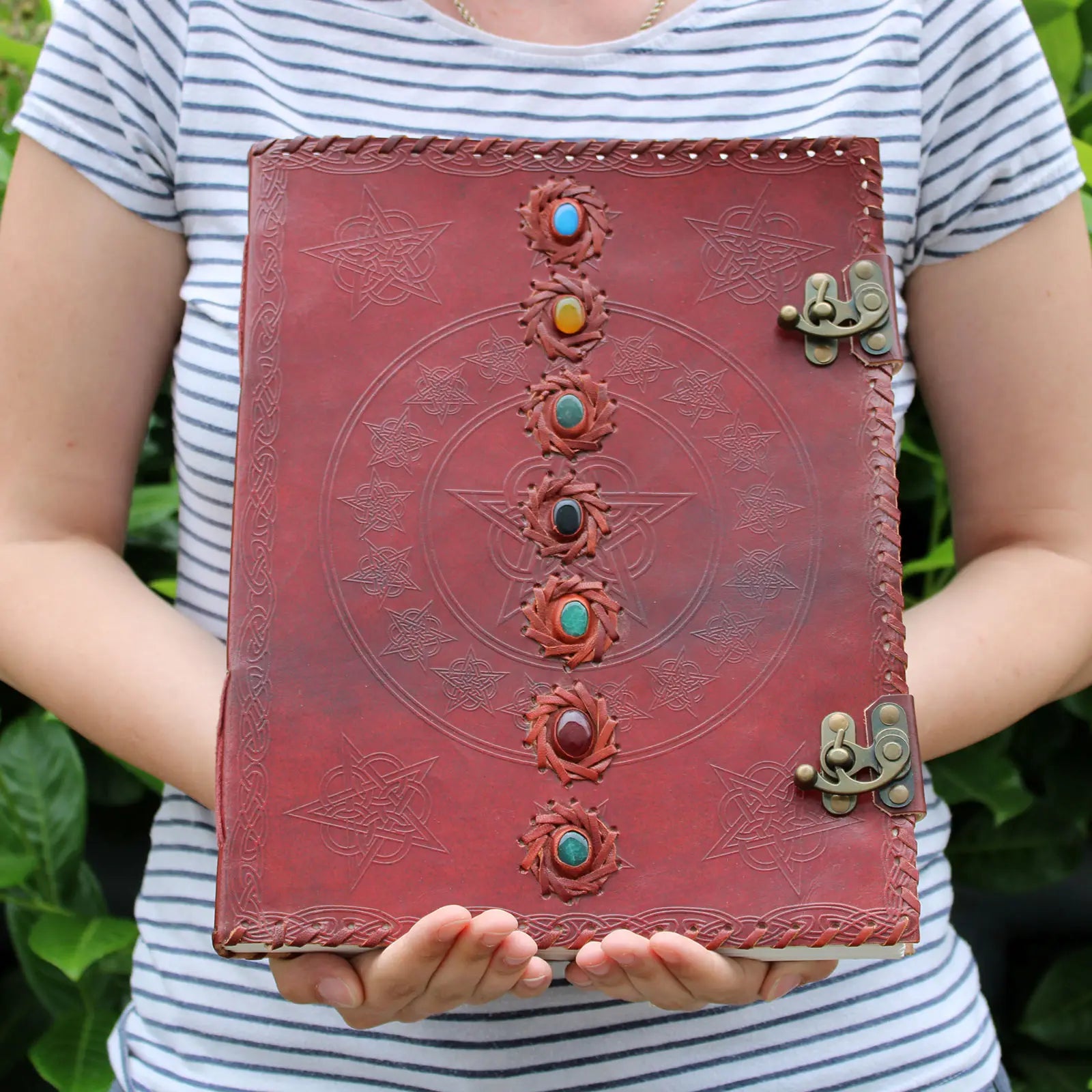 Huge 7 Chakra Leather Book - 10x13" (200 pages) ancient wisdom faire