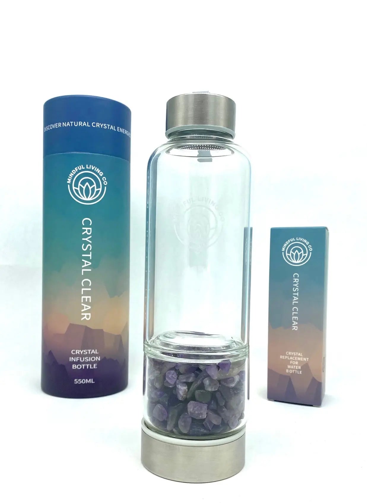 Crystal Clear Jar Water Bottle - Amethyst mindful living co faire