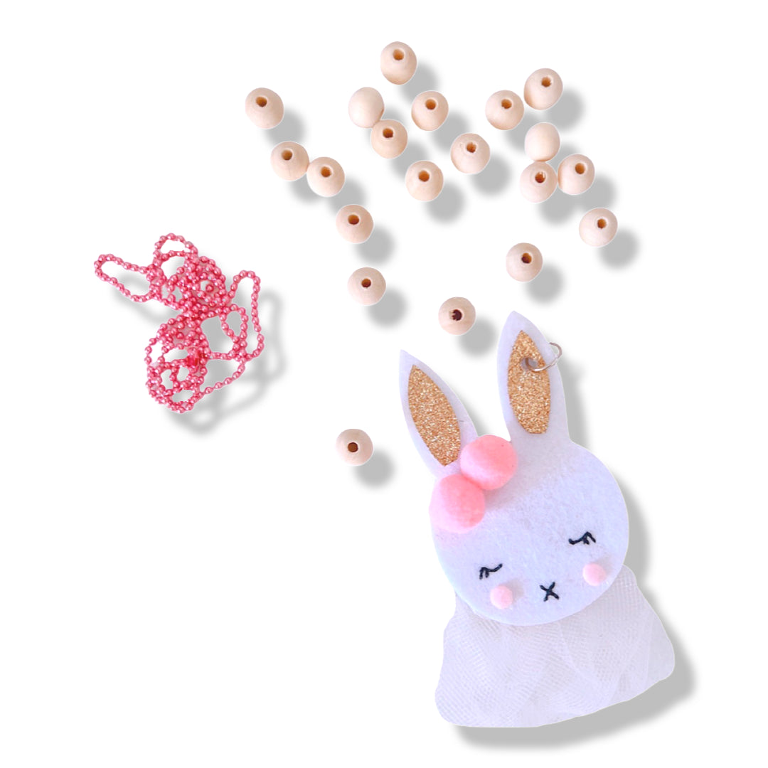 Kids Felt/Wood DIY Necklace Set White Bunny - Spellbound