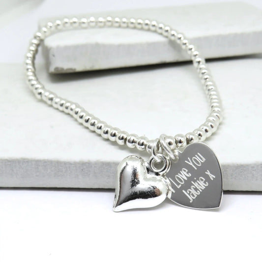 Personalised Silver Heart Stretch Beaded Bracelet - Spellbound