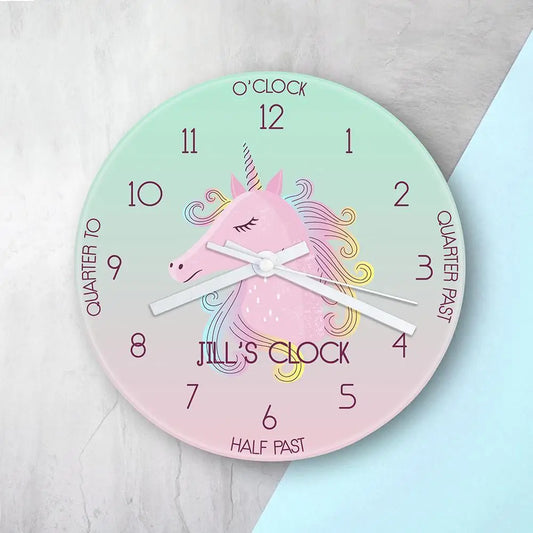 Personalised Kids Unicorn Glass Clock - Spellbound