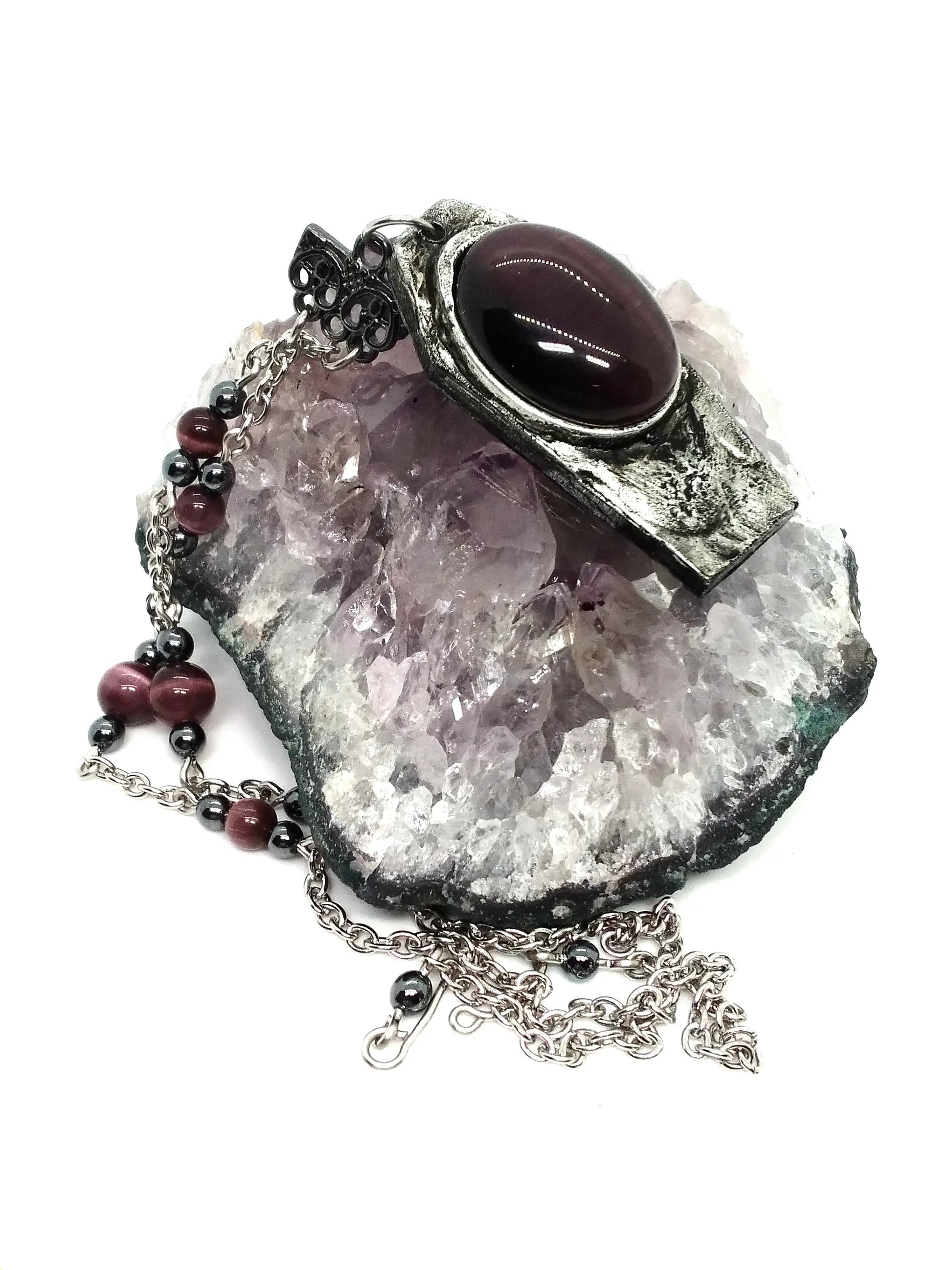 Purple Cat Eye Coffin Necklace - Spellbound