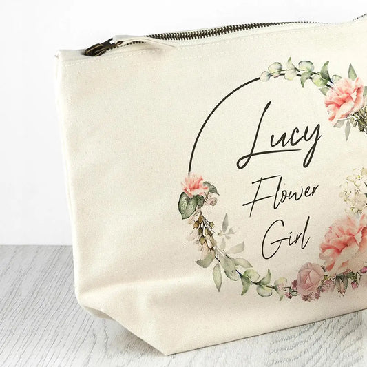 Personalised Flower Girl Wedding Wreath Cosmetic Bag - Spellbound