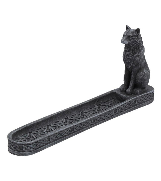 Catching The Scent Obsidian Wolf Incense Burner 25cm - Spellbound