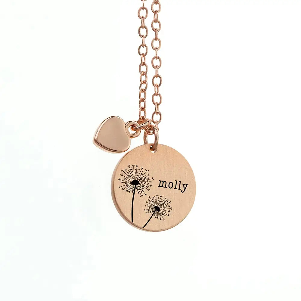Personalised Dandelion Matte Heart & Disc Necklace - Spellbound