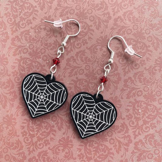 Cobweb Heart Earrings | cute goth gift, anniversary gift - Spellbound