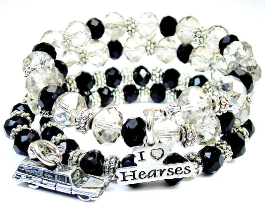 I love hearses & Hearse crystal wrap 2pc bracelet Horror - Spellbound