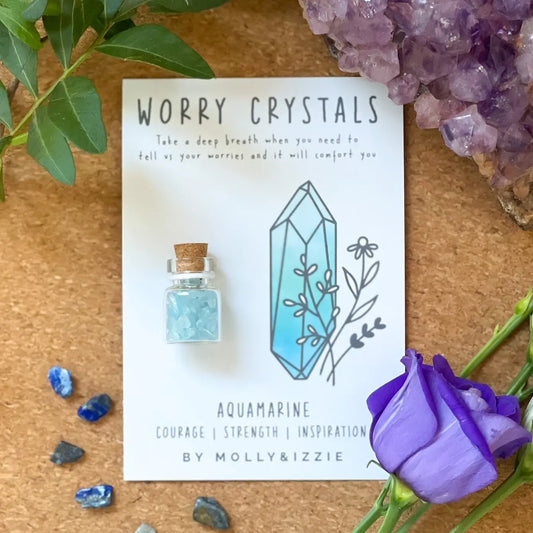 Aquamarine Worry Crystal on Card - Spellbound
