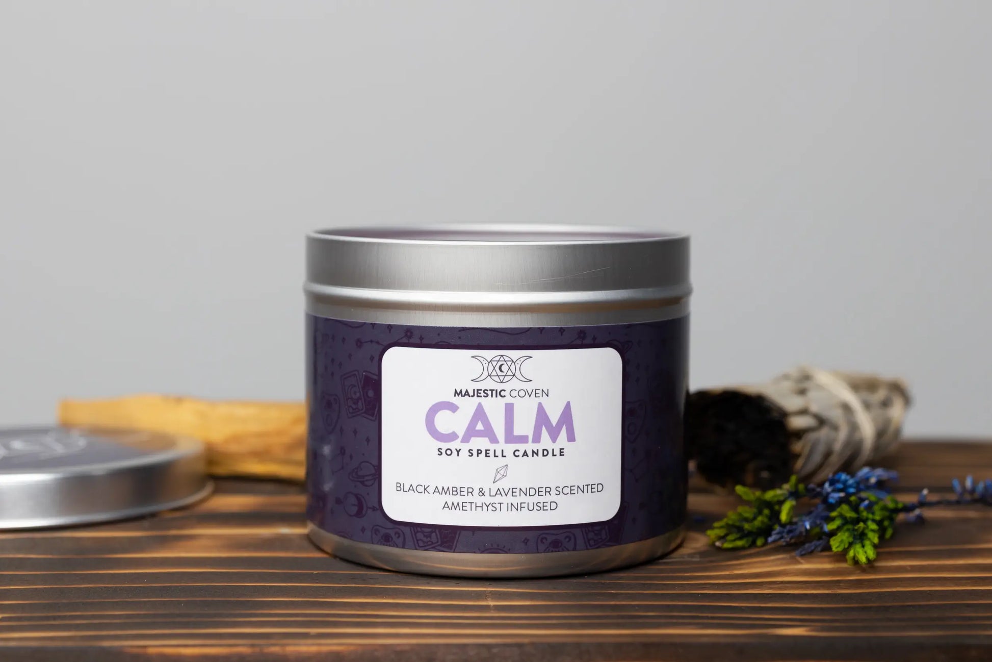Calm - Amethyst Infused Crystal Soy Candle - Spellbound