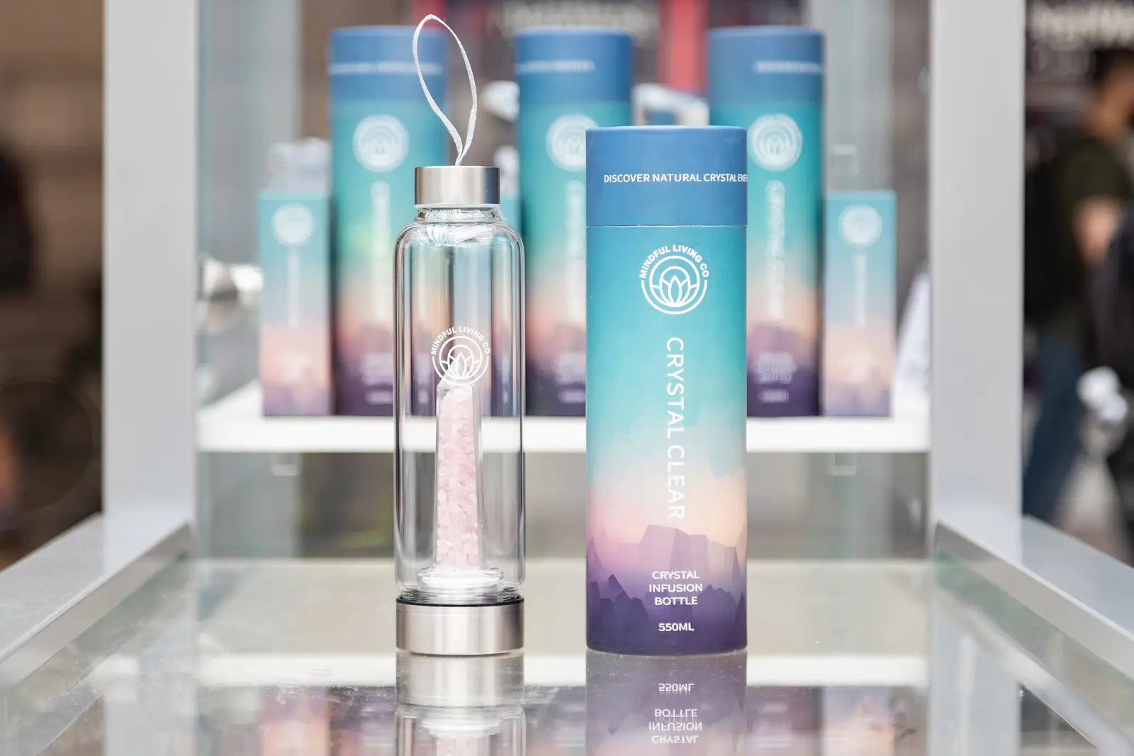 Crystal Clear Water Bottle - Rose Quartz mindful living co faire