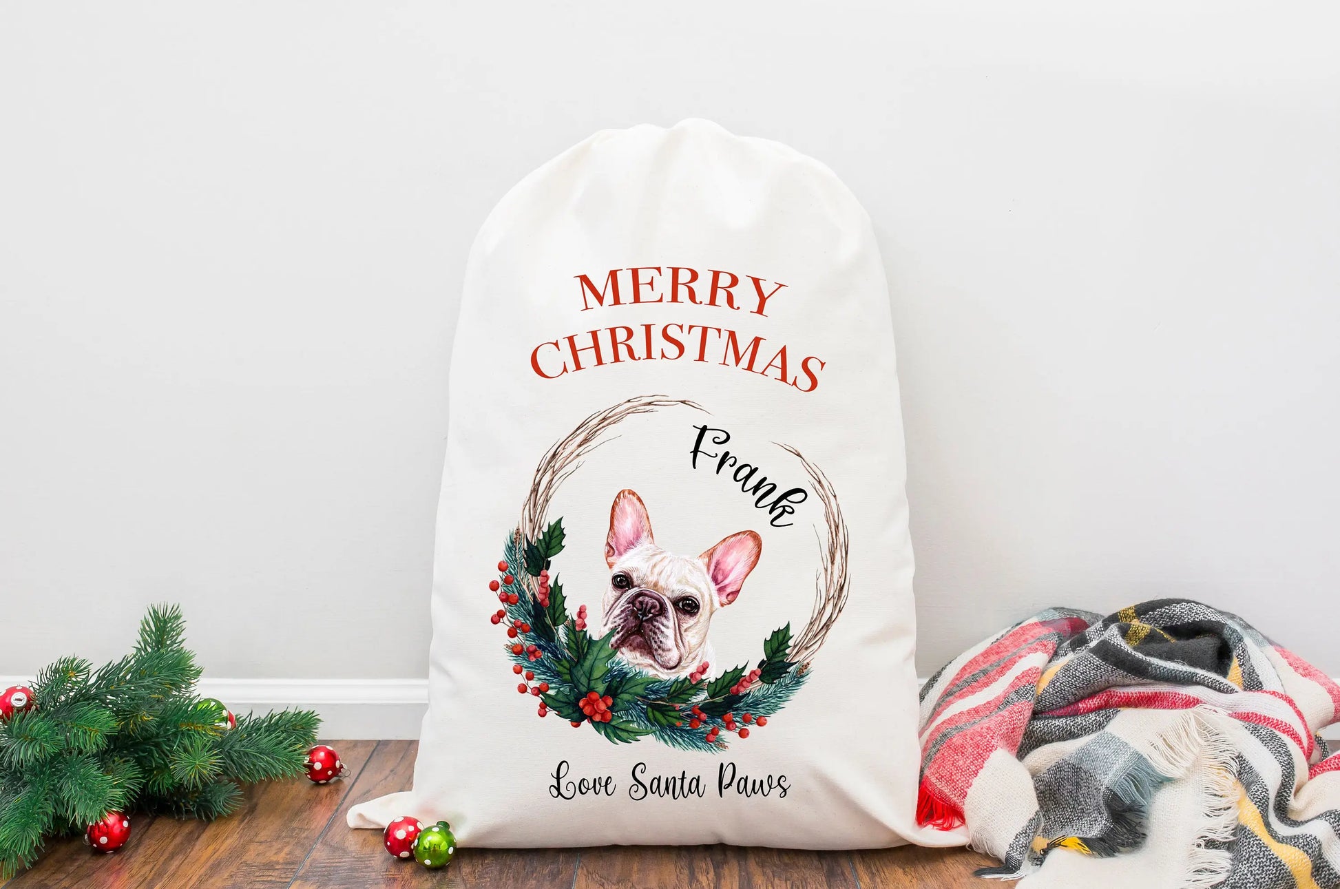 Personalised Frenchie Christmas Treat Bag/stocking, Pet Santa Sack, Dog Christmas Treat Bag, Gift, Frenchie, Christmas, Fur Baby, New Puppy - Spellbound