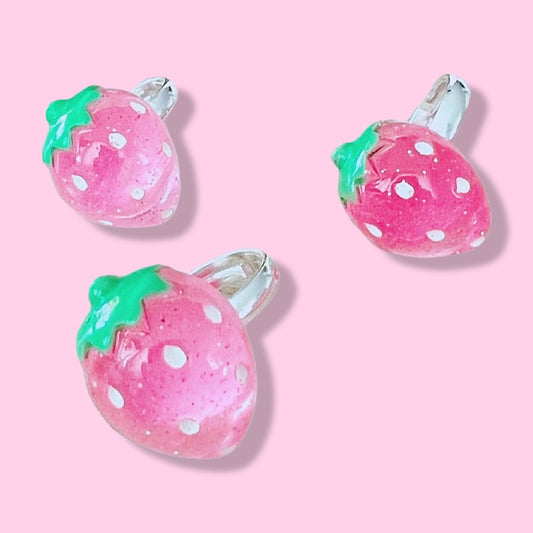 Pop Cutie Pink Strawberry Kids Rings - Adjustable Size - Spellbound