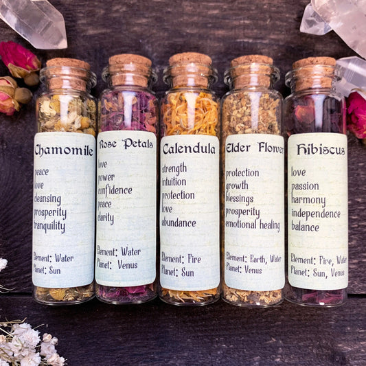 Set of 5 Witchy Flowers | Witchcraft Spell Herbs | Magical Herbs | Herb Starter Kit | Witch Herb Bottles | Apothecary Herbs | Ritual Herbs - Spellbound
