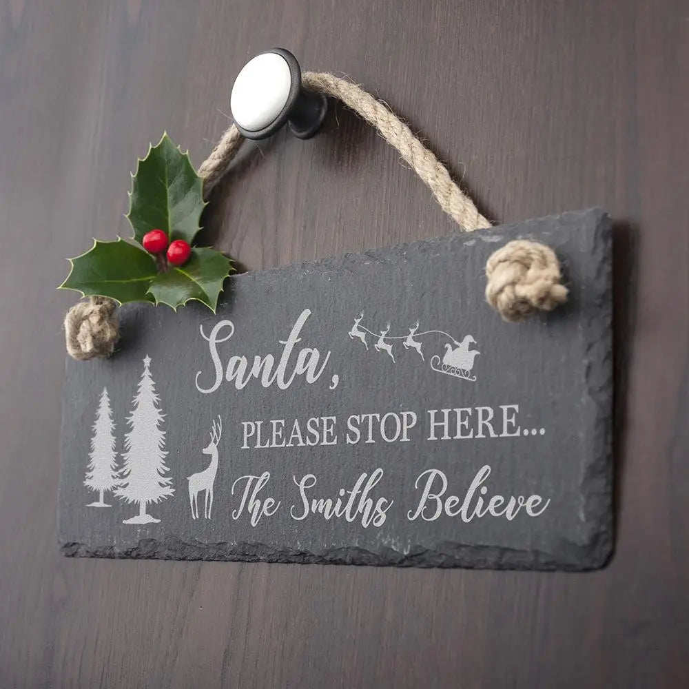 Personalised We Believe Santa Slate Hanging Sign - Spellbound