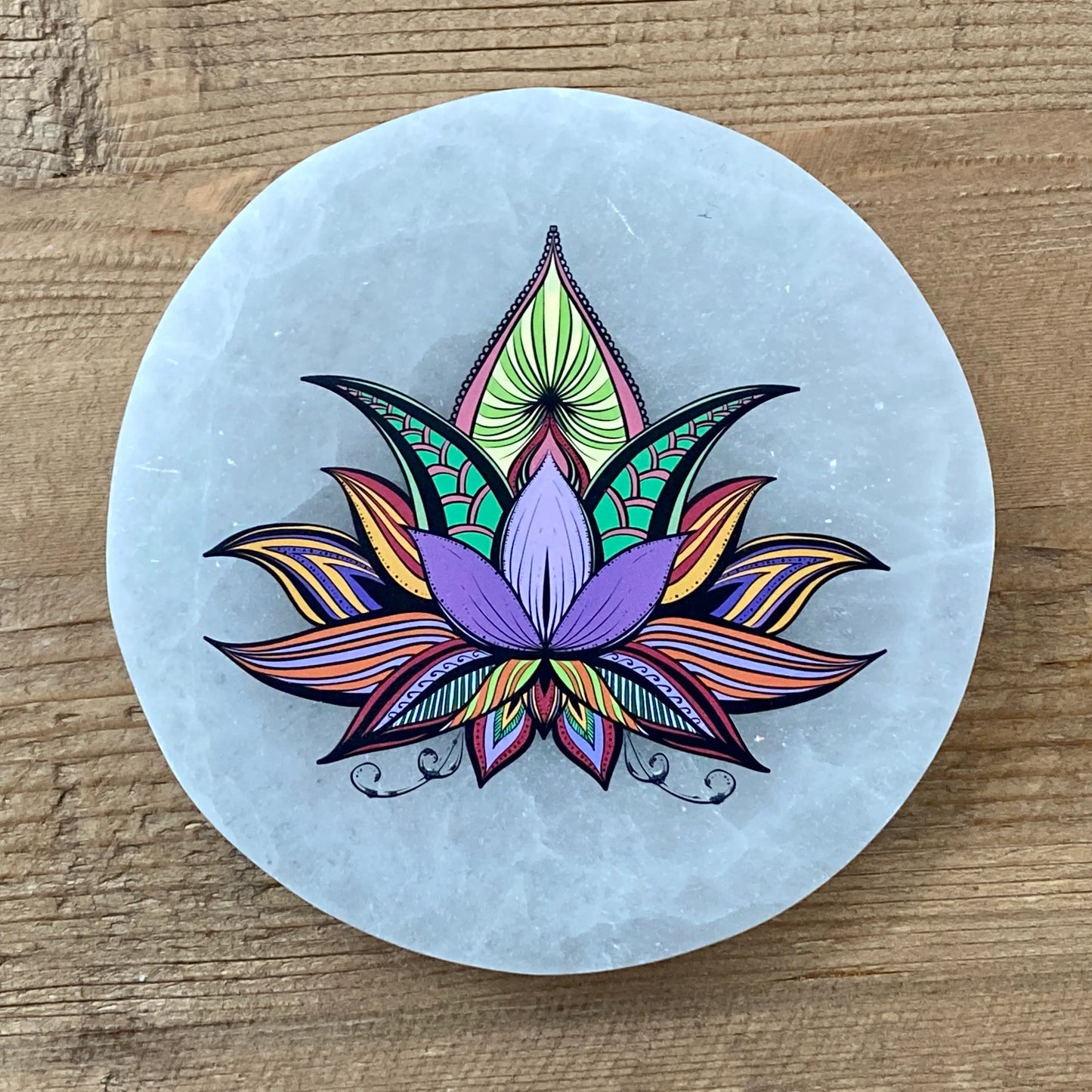 Selenite Disc - Color Lotus Flower - Spellbound
