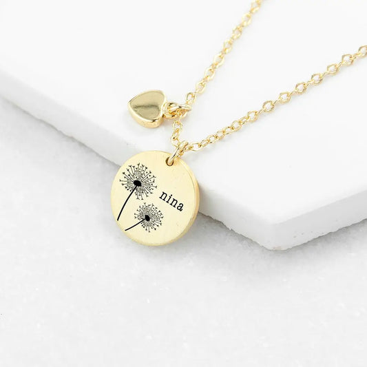 Personalised Dandelion Matte Heart & Disc Necklace - Spellbound