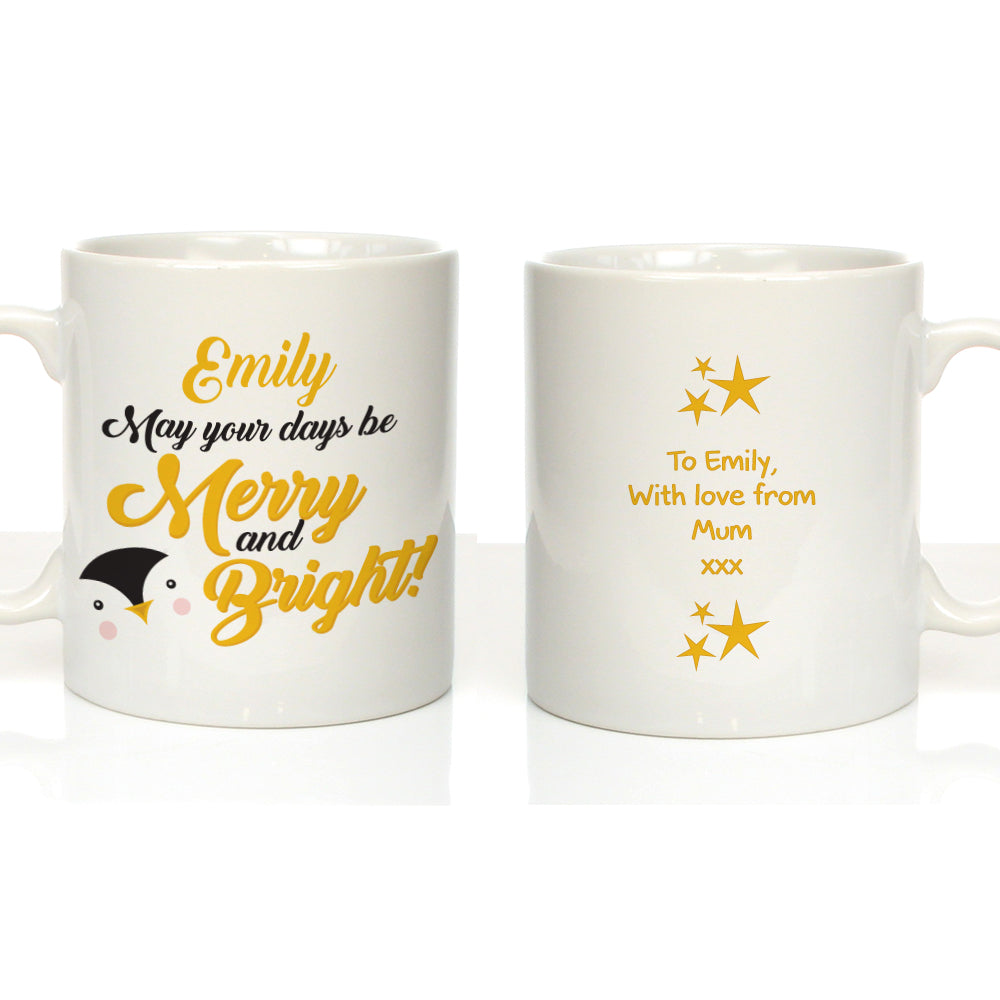 Personalised Customised “Merry and Bright” Penguin Mug - Spellbound